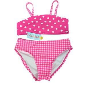 New Cat & Jack Girls XL Size 14 UPF 50+ Pink Gingham Check Bikini 2PC Swimsuit